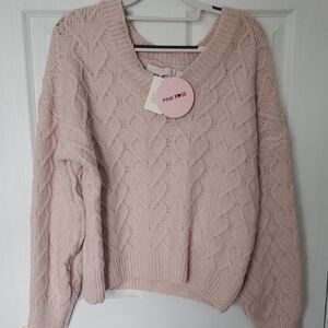 Valentines Heart Pink Rose Women's Soft Blush Sweater